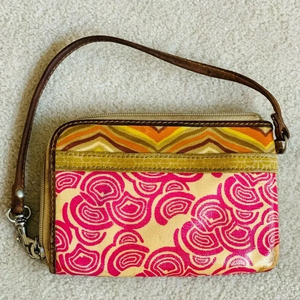 Fossil Key-Per Wristlet Wallet pink and mustard color